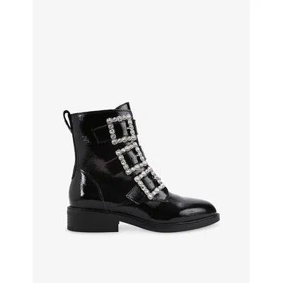 Kg Kurt Geiger Womens Black Tisha Buckle Patent-leather Ankle Boots Eur 38/5 Uk