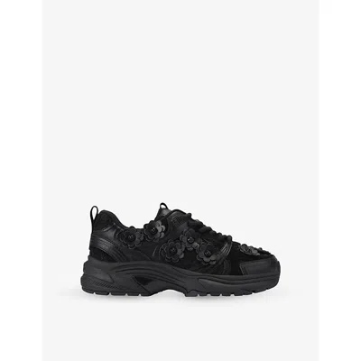 Kg Kurt Geiger Womens Black/comb Lexie Flower Faux-suede Trainers Eur 40 / 7 Uk