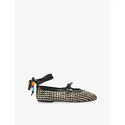 Kg Kurt Geiger Womens Black/comb Norah Bead Leather Ballet Flats Eur 38/5 Uk