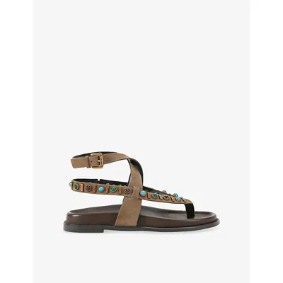 Kg Kurt Geiger Womens Brown Ronny Flat Suede Sandals Eur 37 / 4 Uk