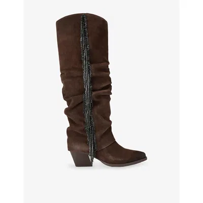 Kg Kurt Geiger Womens Brown Tempt Suede Heeled Knee-high Boots Eur 39 / 6 Uk