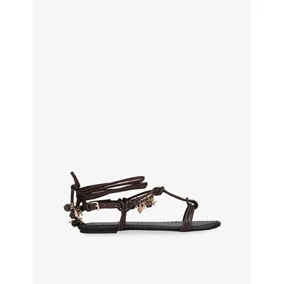 Kg Kurt Geiger Womens Brown/oth Roux Charm Flat Leather Sandals Eur 38/5 Uk In Multi