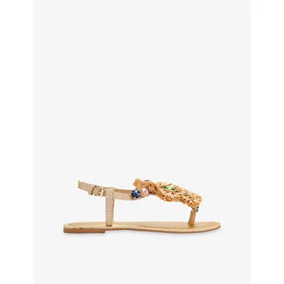 Kg Kurt Geiger Womens Gold Comb Revel Flat Raffia Sandals Eur 37 / 4 Uk