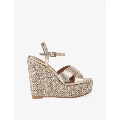 Kg Kurt Geiger Womens Gold Comb Songbird Metallic Faux-leather Wedge Sandals Eur 37 / 4 Uk In Neutral