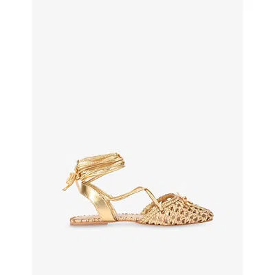 Kg Kurt Geiger Womens Gold Marlowe Woven Leather Sandals Eur 36 / 3 Uk