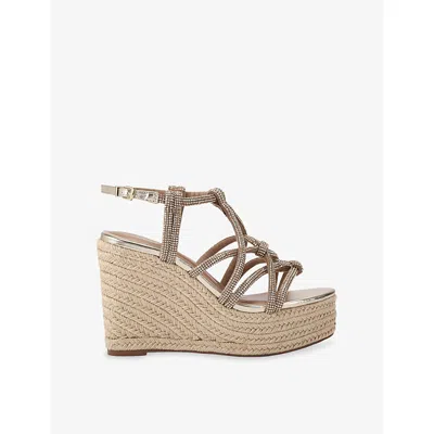 Kg Kurt Geiger Womens Gold Perla Wedge Woven Sandals Eur 41 / 8 Uk In Neutral