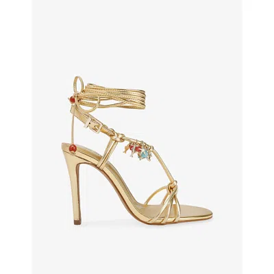 Kg Kurt Geiger Womens Gold Roux Heeled Leather Sandals Eur 40 / 7 Uk
