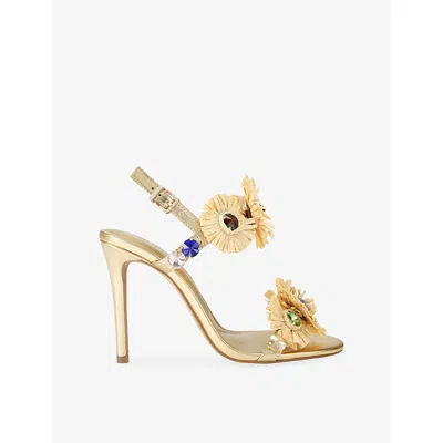 Kg Kurt Geiger Womens Gold Roxie Heeled Leather Sandals Eur 40 / 7 Uk