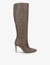 Kg Kurt Geiger Womens Gold Story Crystal-embellished Heeled Woven Knee-high Boots In Gold