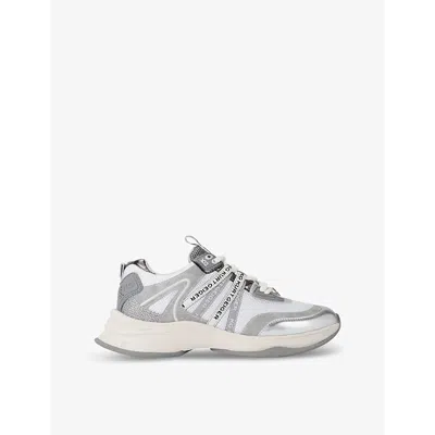 Kg Kurt Geiger Womens  Kelsie Brand-tab Faux-leather Low-top Trainers In Silver Com
