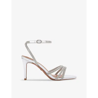 Kg Kurt Geiger Womens Silver Fancy Rhinestone-embellished Faux-leather Heeled Sandals