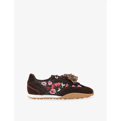 Kg Kurt Geiger Womens  Lavender Embroidered Faux-leather Trainers In Brown