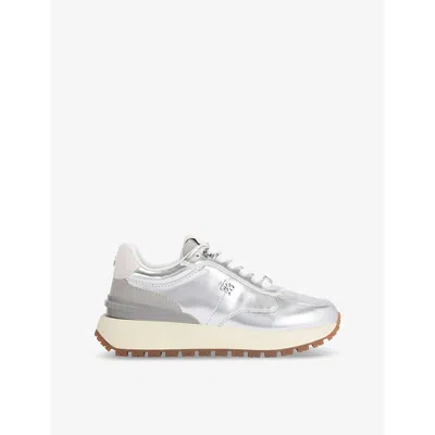 Kg Kurt Geiger Womens Louisa Logo-badge Faux-leather Low-top Trainers Silv In Silver