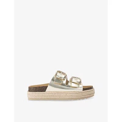 Kg Kurt Geiger Womens Gold Raquel Rope-sole Faux-leather Sandals Eur 40 / 7 Uk
