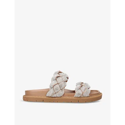Kg Kurt Geiger Womens Silver Rath Bling Braided Vegan-leather Slides