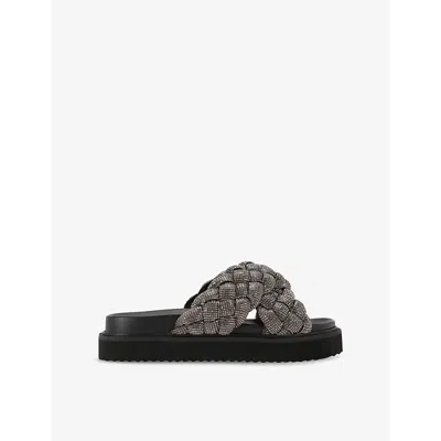 Kg Kurt Geiger Womens Repose Crossover-strap Diamante-embellished Sliders Pewt In Pewter