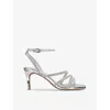 Kg Kurt Geiger Womens Savanna Low2 Crystal-strap Heeled Faux-leather Sandals Silv In Silver