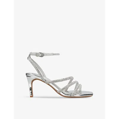 Kg Kurt Geiger Womens Savanna Low2 Crystal-strap Heeled Faux-leather Sandals Silv In Silver