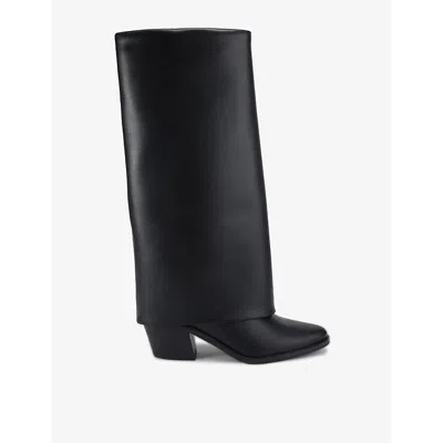 Kg Kurt Geiger Womens Black Telling Block-heel Leather Knee-high Boots