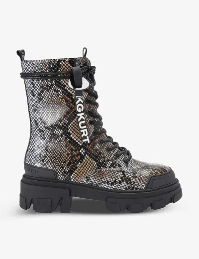 Kg Kurt Geiger Womens Other Trekker Logo-embossed Faux-leather Ankle Boots In Brown/white/black