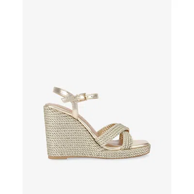 Kg Kurt Geiger Womens Gold Phoebe Woven Wedge Sandals Eur 39 / 6 Uk