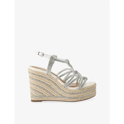 Kg Kurt Geiger Womens Silver Perla Wedge Woven Sandals Eur 37 / 4 Uk