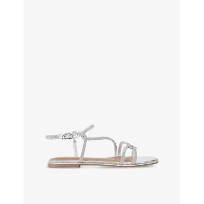 Kg Kurt Geiger Womens Silver Priya Crystal-embellished Woven Flat Sandals