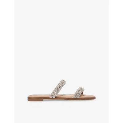 Kg Kurt Geiger Womens Silver Riley Braided Woven Flat Sandals Eur 40 / 7 Uk