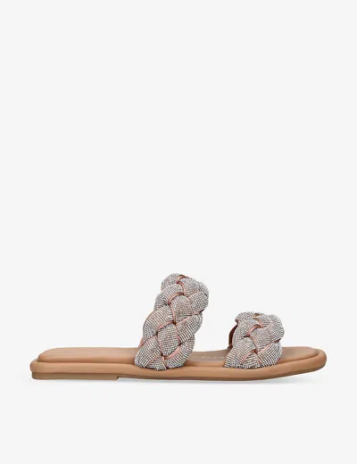 Kg Kurt Geiger Womens Silver Rogan Plait Crystal-embellished Faux-leather Sandals
