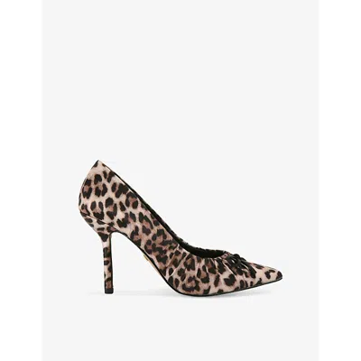 Kg Kurt Geiger Womens Tan Comb Annie Leopard-print Ruched Satin Heeled Courts