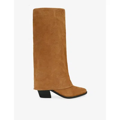 Kg Kurt Geiger Womens Tan Telling Heeled Suede Knee-high Boots Eur 40 / 7 Uk In Multi