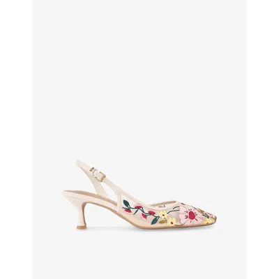 Kg Kurt Geiger Womens  Aria Low 2 Embrodiered Mesh Woven Heeled Courts In White/comb