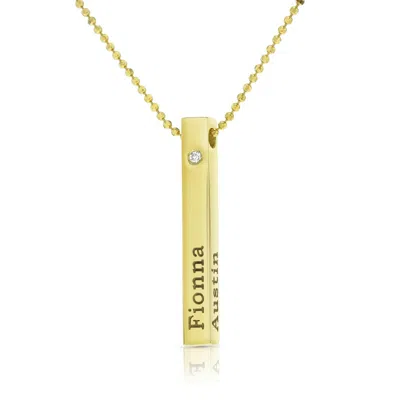 Pre-owned Kgm Diamonds 3d Bar Name Necklace Diamond 0.03 Ct Love Pendant Gold Plated Silver 4 Custom In White/colorless