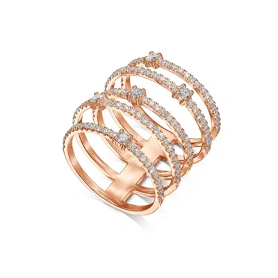 Pre-owned Kgm Diamonds 5 Band Diamond Ring Tcw 1.30 14k Rose Gold Multi Band Birthday Gift Cocktail In E