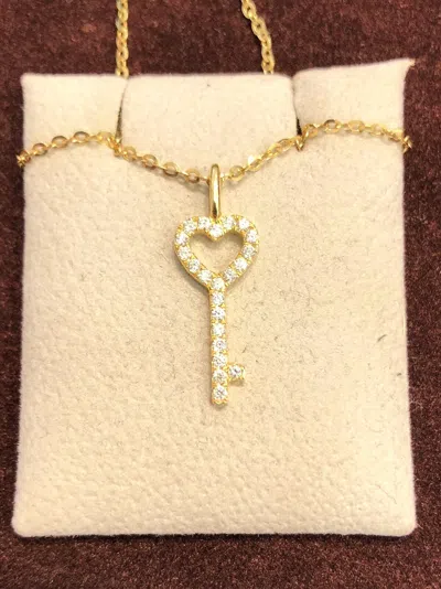 Pre-owned Kgm Diamonds Diamond Key Pendant Necklace Heart Love 0.22 Ct Natural 14k Gold Charm Birthday In Yellow