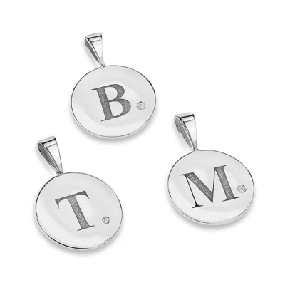 Pre-owned Kgm Diamonds Initial Charm Necklace Diamond 0.03ct 18k Plated 925 Silver Classic Medallion In White/colorless