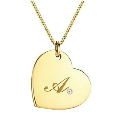Pre-owned Kgm Diamonds Initial Heart Charm Diamond 0.03ct Name Pendant Necklace 18k Gold Plated Classic In White/colorless