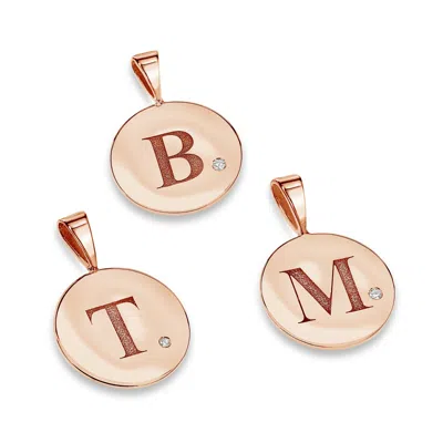 Pre-owned Kgm Diamonds Classic Initial Medallion Charm Diamond 0.03ct Name Pendant 18k Rose Gold Plated In White/colorless
