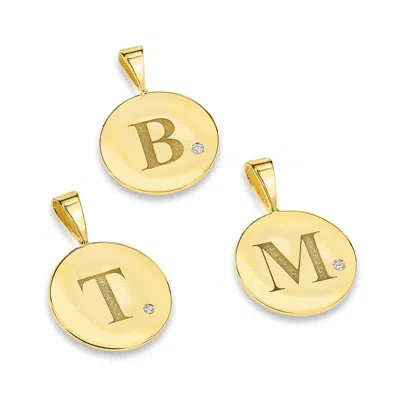 Pre-owned Kgm Diamonds Initial Medallion Charm Diamond 0.03ct Name Pendant 18k Gold Plated Classic In White/colorless