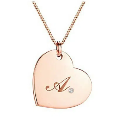 Pre-owned Kgm Diamonds Initial Necklace Heart Diamond 0.03 Ct Name Pendant 18k Rose Gold Plated Classic In White