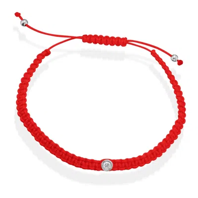 Pre-owned Kgm Diamonds Macrame Diamond Bracelet Tcw 0.08 Red String Rope Solitaire 14k Wh Or Yell Gold In White/colorless
