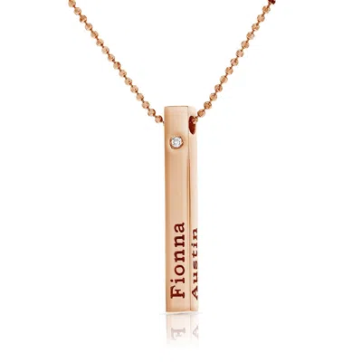 Pre-owned Kgm Diamonds Mom 3d Bar Diamond Name Necklace Pendant 0.03 Ct 18k Rose Gold Plated Silver In White/colorless