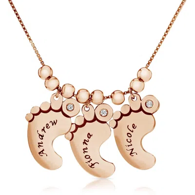 Pre-owned Kgm Diamonds Mother Baby Feet Diamond 0.03ct Name Pendant Necklace 18krose Gold Plated Silver