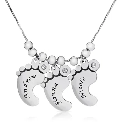 Pre-owned Kgm Diamonds Mother Baby Feet Name Necklace Charm Diamond 0.09ct Necklace 925 Silver Gift In White