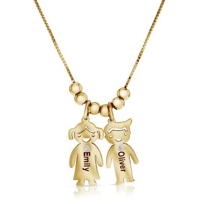 Pre-owned Kgm Diamonds Mother Name Necklace Pendant Love Kids Charm 0.06ct Diamond Gold Plated Silver In White/colorless