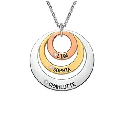 Pre-owned Kgm Diamonds Mothers 3 Disc Diamond 0.09ct Name Pendant Necklace Rose Ywhite Gold 925 Silver In White/colorless