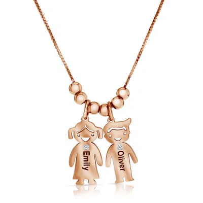 Pre-owned Kgm Diamonds Name Necklace Mother Love Kids Charm Pendant 0.06ct Diamond 18k Rose Gold Plated In White/colorless