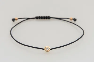 Pre-owned Kgm Diamonds Solitaire Diamond Bracelet 0.08 Ct Natural Black String Rope Macrame 14k Gold
