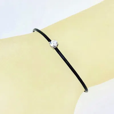 Pre-owned Kgm Diamonds Solitaire Diamond Bracelet 0.20ct White Gold 18k Black Leather Unisex Birthday