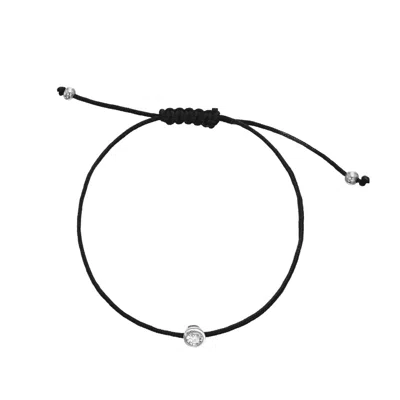 Pre-owned Kgm Diamonds Solitaire Diamond Tcw 0.08 Black String Rope Macrame 14k White Gold Bracelet
